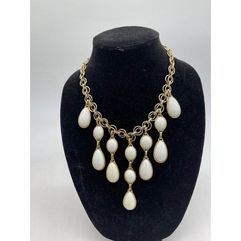 Fashion gold tone & off white cascade teardrops charming necklace 20
